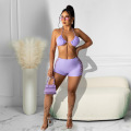 Fashionable Summer Sexy Bra Bandage Burning Slit Shorts 2021 solid color ladies women swimwear Beachwear 2 Piece Set